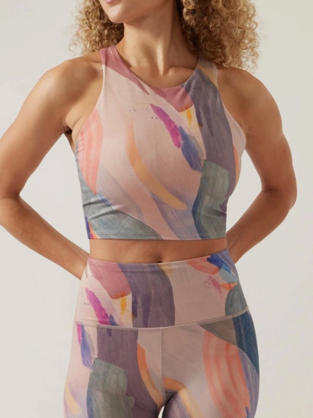 Athleta Conscious Crop Bra Pastel Abstract High-Neck Sports Bra A-C
